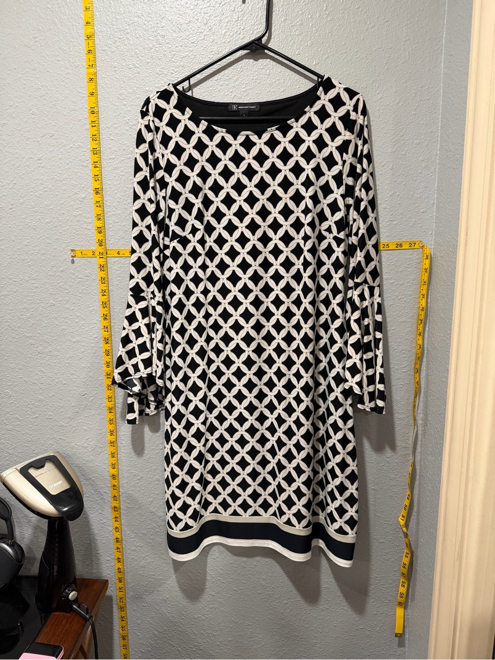 INC International Concepts Black & White Geometric Print Shift Dress Size Large